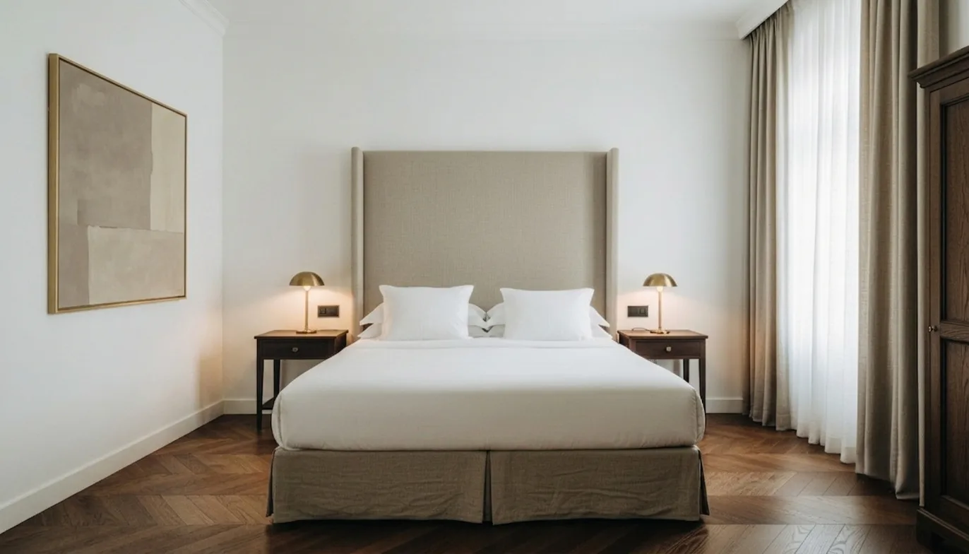 Habitación de hotel boutique con diseño neoclásico contemporáneo en Portugal — Véline Interiors