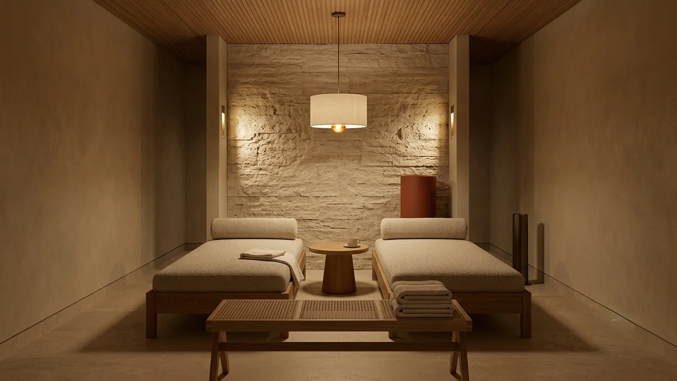 Comparativa del mismo neutro bajo luz de 3000K y 5000K en una habitación de hotel boutique